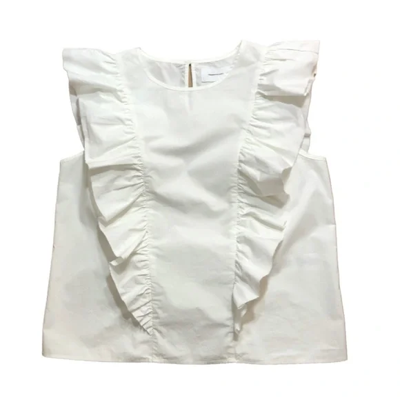 CURRENT/ELLIOT Ruffled Cotton-poplin Top In Sugar - Picture 9 of 9